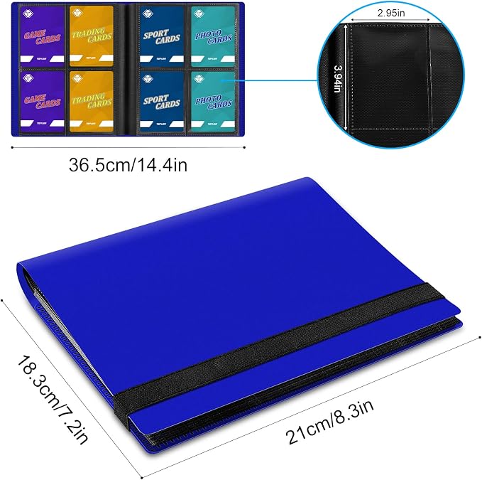 4 Pocket Card Binder for 160 Sleeves, Card Folder Ablum for Trading Cards Collection for Sports Cards, Baseball Cards, Game Cards, Mini TCG Binder Fit for MTG, Gift for Card Collector(Navy Blue)