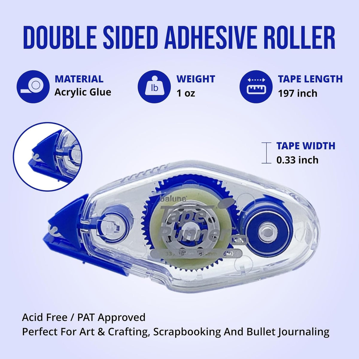 Tape Runner - Double Sided Adhesive with Dispenser Roller Included - Acid Free, Sticky, Clear & Transparent - Ideal for Scrapbooking, Crafts & More - Mini (197 inches per Cartridge), 20 Cartridges