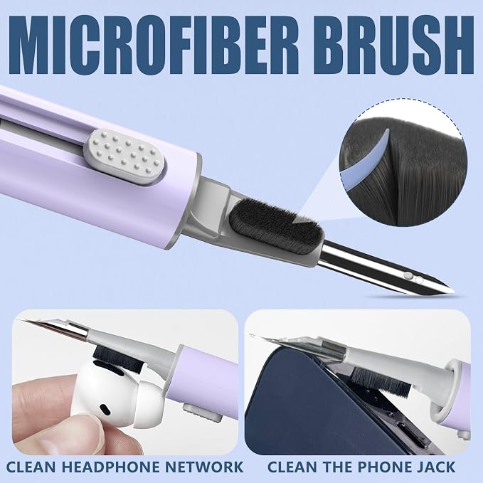 Inesore Multi Cleaning Kit for AirPods & All Bluetooth Earbuds (Purple) | 3-in-1 Design with Brush,Sponge & Metal Tip, Airpod Cleaning, Phone Cleaner, Earbud Cleaning, Electronic Device Cleaning Tool
