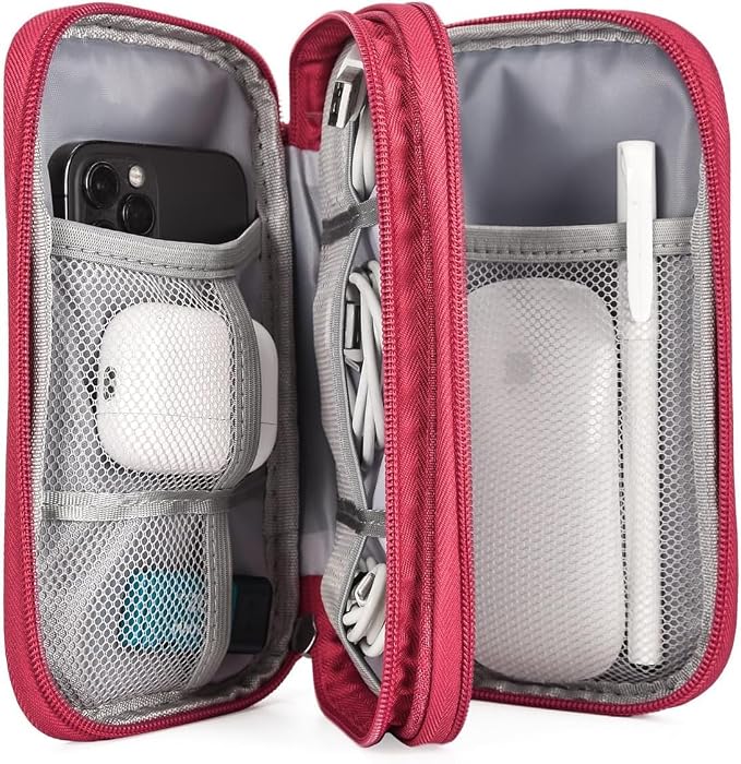 CAOODKDK Electronic Organizer Travel Cable Accessories Bag, Electronic Organizer Case, Waterproof Electronic Accessories Organizer Bag for Power Bank, Charging Cords, USB Cable (Rose Red)