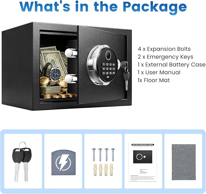 Small Smart Biometric Safe Box for Home, (6.5"D x 7"W x 6.5"H) | Mini Safes with Anti-Theft Dual Alerts, Mute Mode, Digital Security Money Safe for Cash, Jewelry, Business(without Shelf)