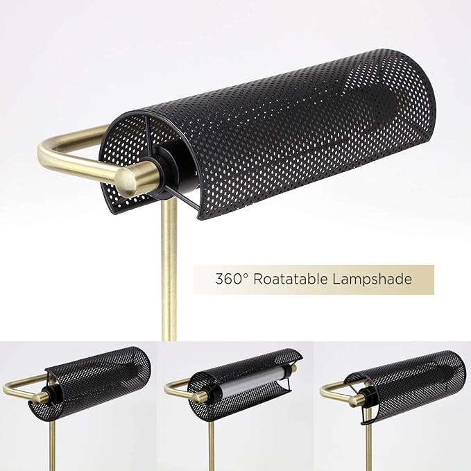 O’Bright LED Desk Lamp with USB Charging Port, Metal Lamp, Flexible Swivel Arms, Soft White LED Reading Light (3000K), Bedside Reading Lamp, Office Lamp, Table Lamp, ETL Listed (Piano Lamp - Black)