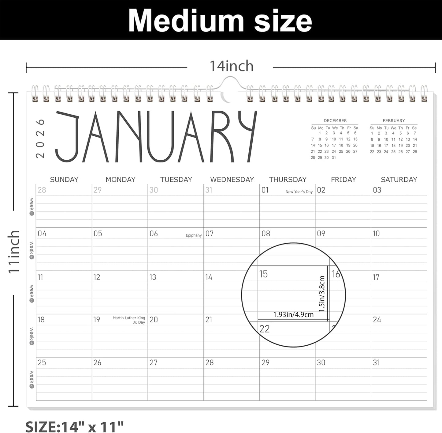 GuassLee 2025 Wall Calendar - 12 Monthly Calendar from September 2025 to August 2026, 14" x 11" 2025-2026 Hanging Calendar with Spiral Binding Week Numbers for School Home Office Planning & Organizing