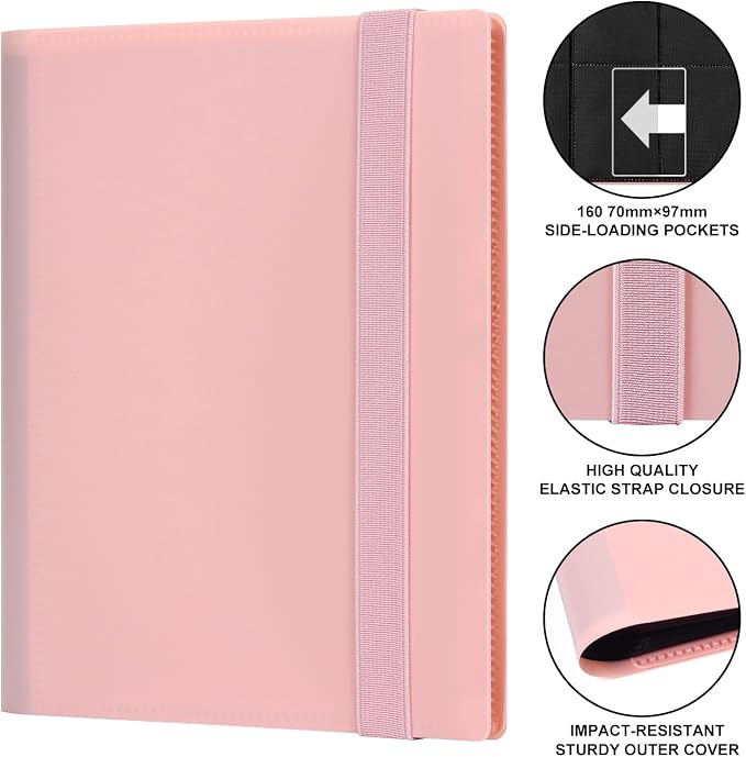 GEAoffice Trading Card Binder - 4 Pocket Card Collection Album Folder - 160 Side Loading Pocket Binder for TCG, MTG, Sports&Game Cards - Gifts for Girls