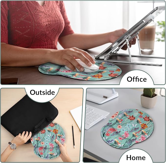 KONVINIT Ergonomic Mouse Pad with Wrist Rest, Small Mousepad with Non-Slip Rubber Base and Smooth Surface, Green Mouse Pads for Desk, Office Desk Accessories