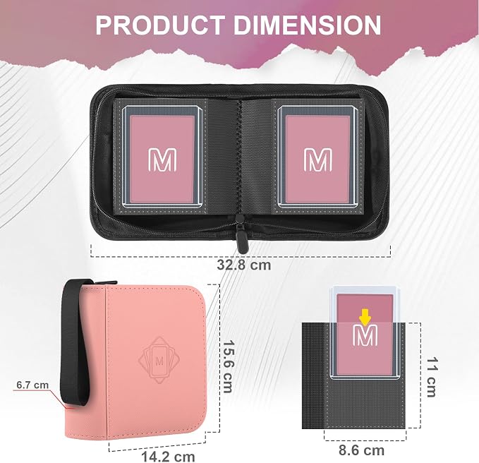 1 Pocket Toploader Binder Holds 40 Cards with 20 Sleeves Collectible Trading Card Album, for 3x4 Toploaders Hard Cases for TCG, MTG, Sports, Baseball, Football, Small Sports Card Book (1Pink)