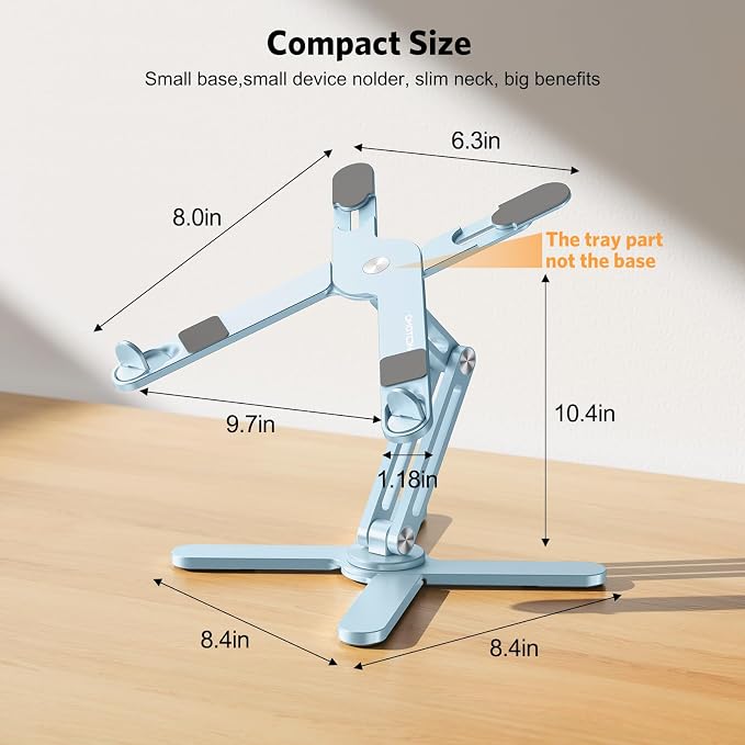 OMOTON LA10 360° Rotating Laptop Stand Riser Foldable for Desk, Sky Blue | Aluminium Aolly, Adjustable Height Angles, Collaborative Work, Easy Storage, Fits Laptops up to 17", for MacBook Pro/Air HP