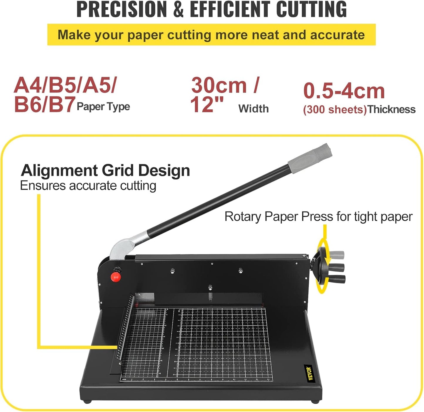 VEVOR Guillotine Paper Cutter 12",Heavy Duty Paper Cutter A4 400 Sheets, Paper Guillotine Cutting Width 30 cm,Paper Slicer Cutting Thickness Max 4 cm, Paper Slicer for Cutting Paper, PVC etc