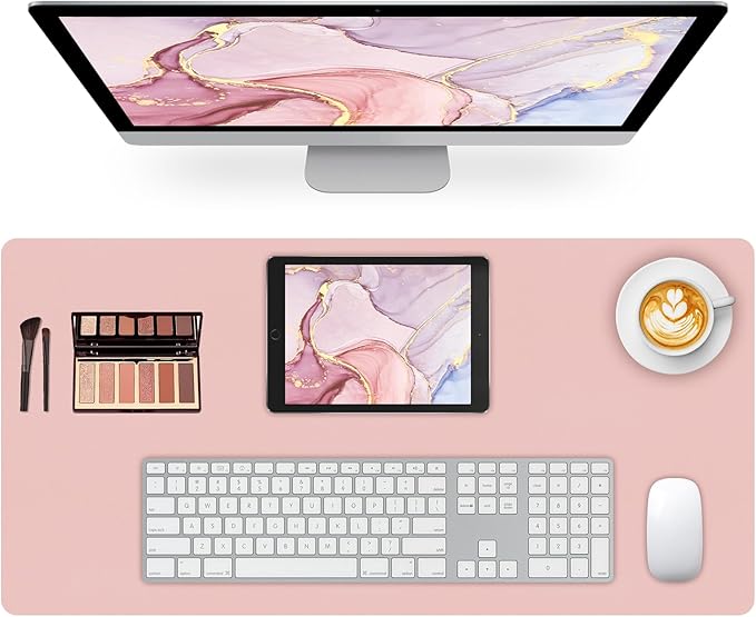 Leather Desk Pad Mat, Pink Desk Mat, 31.5" x 15.7" | Non-slip and Waterproof Computer Mat, Desk Protector for Office/Home, Desk Accessories for Women