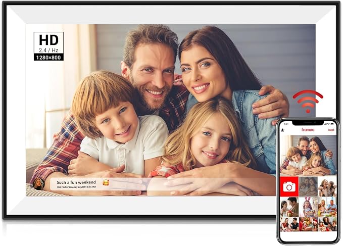 Frameo Digital Picture Frame 10.1 Inch Smart WiFi Digital Photo Frame, IPS Touch Screen, 32GB, Electronic Slideshow, Load from Phone App, Auto-Rotate, for Grandparents & Mothers Day