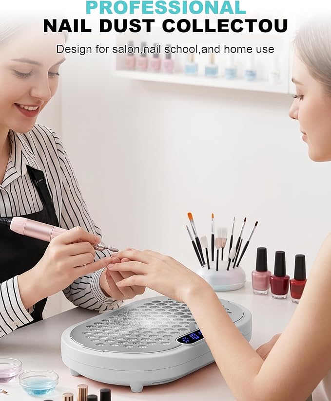 Nail Dust Collector for Nail Tech, 4000RPM Brushless Nail Fan with Dual Turbo, 360° Suction Manicure Dust Vacuum Extractor for Acrylic Dip Gel Polish, Low Noise, 30 Filters—White