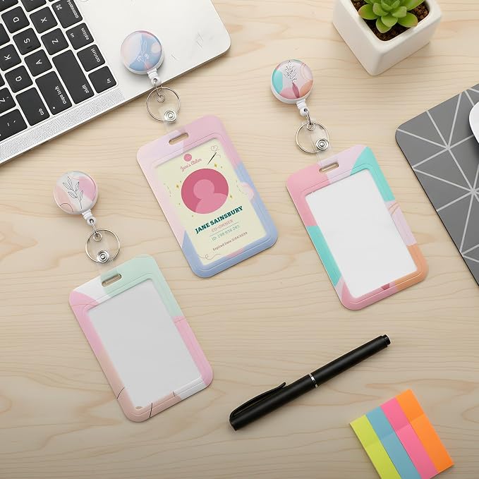 3 Set Boho Floral Badge Holder Retractable Reel ID Badge Holders with Clip Cute Badge Holders for Teacher Nurse Doctor Student Office Workers