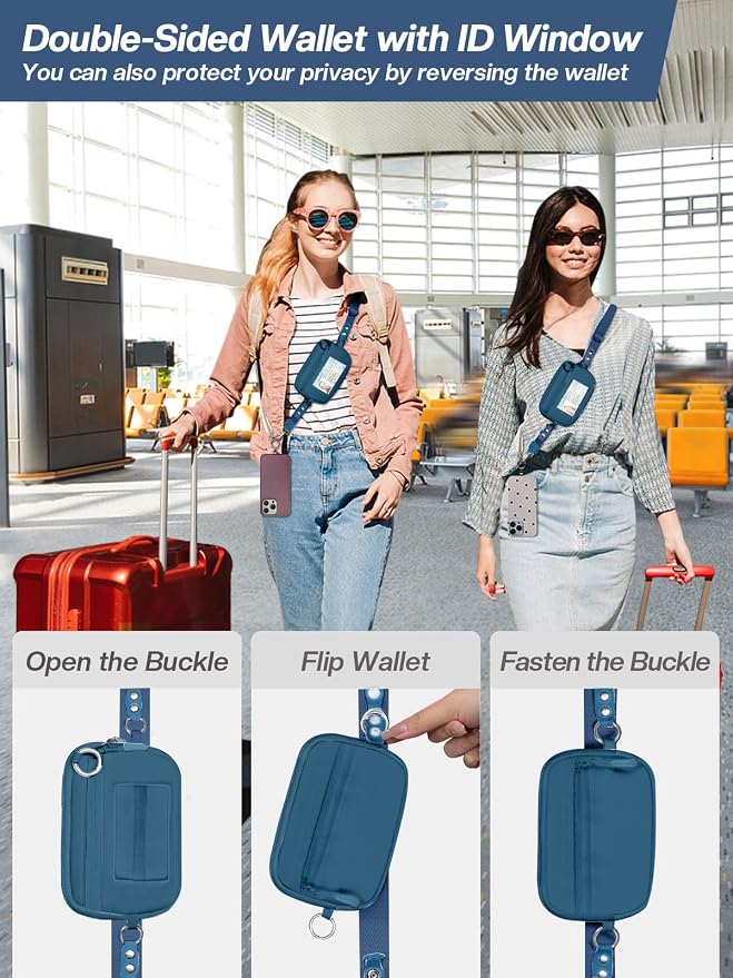 Tiostep Clip and Go Strap for Phone with Wallet Crossbody Phone Lanyard Adjustable and Detachable RFID Wristlet Wallet (Peacock Blue, Medium)