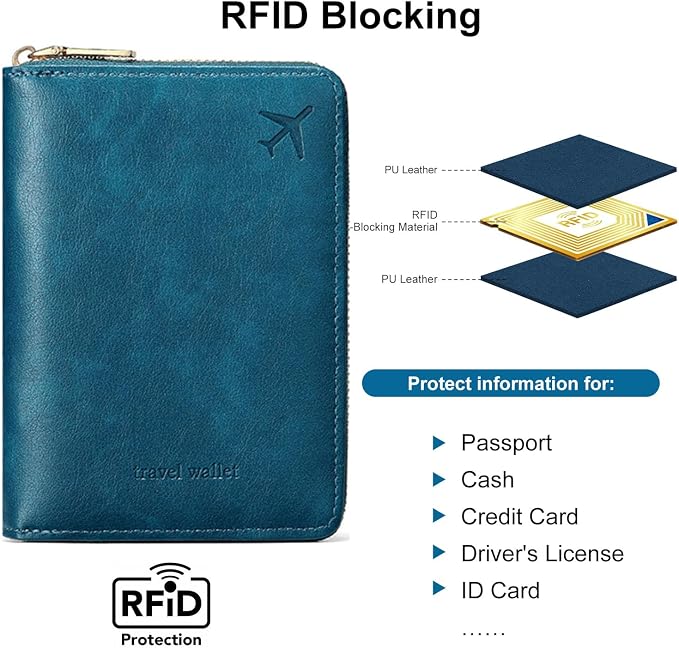 Passport Holder for Travel Women and Men RFID Passport Holder with Zipper Passport Case Passport cover Passport Wallet Travel Essentials and Accessories
