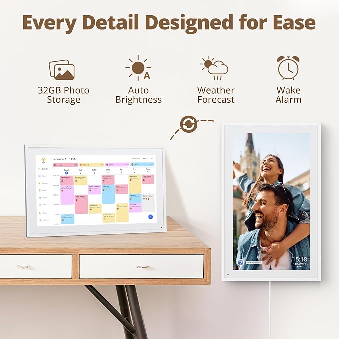 Dragon Touch 15.6 inch Digital Calendar Chore Chart – Interactive Touchscreen, Smart Family Planner, Digital Picture Frame Best Gifts for Christmas, Wedding, Mom