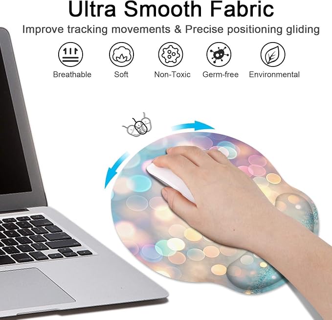 Ergonomic Mouse Pad Set with Wrist Rest, Glitter Gold | Fantasy Colorful Non-Slip Rubber Base Wrist Cushion Support and Coasters Mousepad with Wrist Support for Computer Keyboard