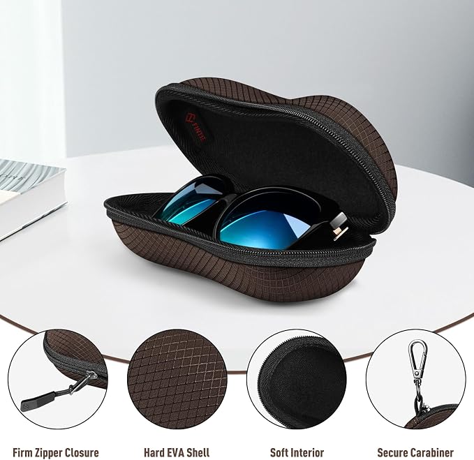 FINTIE Sunglasses Case, Hard EVA Shell Shockproof Sport Glasses Case with Metal Carabiner Travel Zipper Eyeglasses Holder