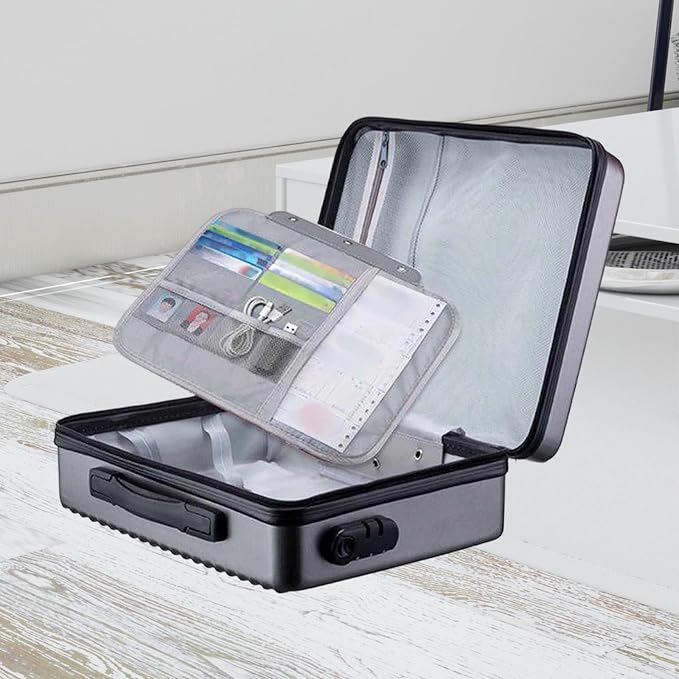 Fireproof Document Box, Secure Storage, Waterproof Briefcase, Sturdy Storage Bag for Contracts, Outdoor, Gray