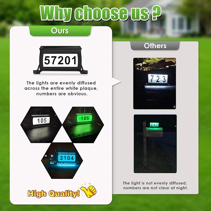 Solar Address Sign for Mailbox, RGB & Cool White & Color Changing Solar Mailbox Light, Double-Side Lighted Mailbox Topper, House Numbers for Outside (No-Drilling Option Available)