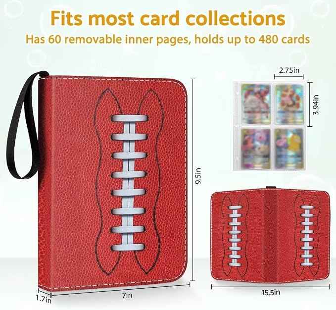 Basketball Card Binder Holder 480 Pockets with 60 Removable Sleeves, Portable Sports Trading Cards Binder Album Collector Organizer Protectors with Zipper,Waterproof