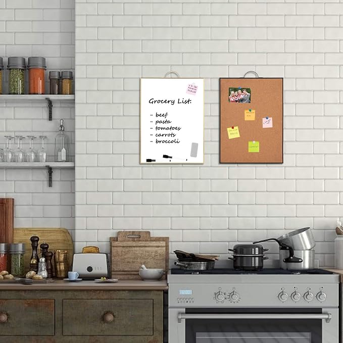 Small Whiteboard Cork-Board Combo for Wall, 2-Board Set, 24"x16" Total | Portable Aluminum Frame Magnetic Dry Erse Board Mini Bulletin Cork Board with a Handle for School, Office, Home