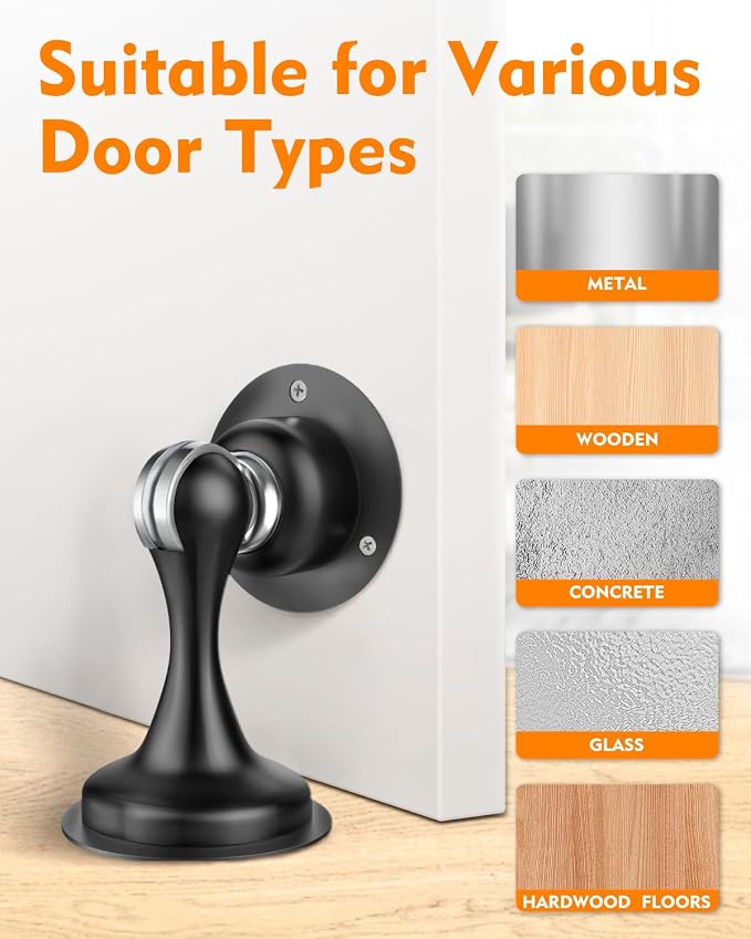 Door Stoppers Magnetic Door Catch - 2 Pack Stainless Steel Heavy Duty Door Holder Stops for Bottom Top of Door - Wall Floor Mounting No Drill 3D Adhesive & Screws Strong Magnet Keep Door Open