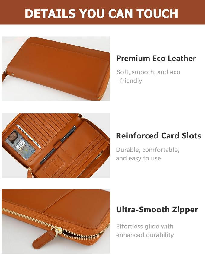 Large Travel Wallet for Women | RFID Blocking Zipper Wallet,Passport Holder Clutch with Wristlet