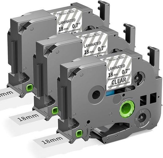 3-Pack 18mm 0.7” Laminated Clear Tz Tape Compatible with Brother P Touch TZe-141 TZe141 Black on Clear 3/4" Label Maker Tape Refills for PTD400 PTD410 PTD600 PT1750