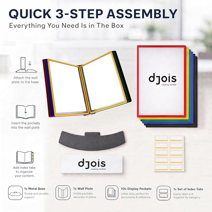 Tarifold Desktop Reference System, 10 Pockets, Easy-Load Design, Assorted | 10 double-sided polypropylene pockets, holds 20 letter-size sheets, sturdy metal base, quick-find indexing, easy to assemble