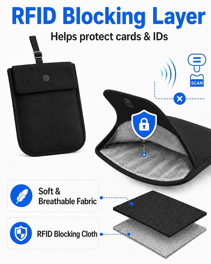 RFID-Blocking Travel Bra Wallet, Hidden Money Pouch with Elastic Strap | Ideal Secret Pocket to Protect Your Passport, Credit Cards, Cash and Valuables Under-Clothes, Black, Bamneat