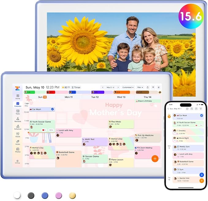 Westsee 15.6" Digital Calendar, No Subscription Smart Family Planner, Interactive Touchscreen Electronic Wall Calendar, Photo Display, Meals, Chore Chart & Tasks, Wall & Desk Mountable (Ultramarine)