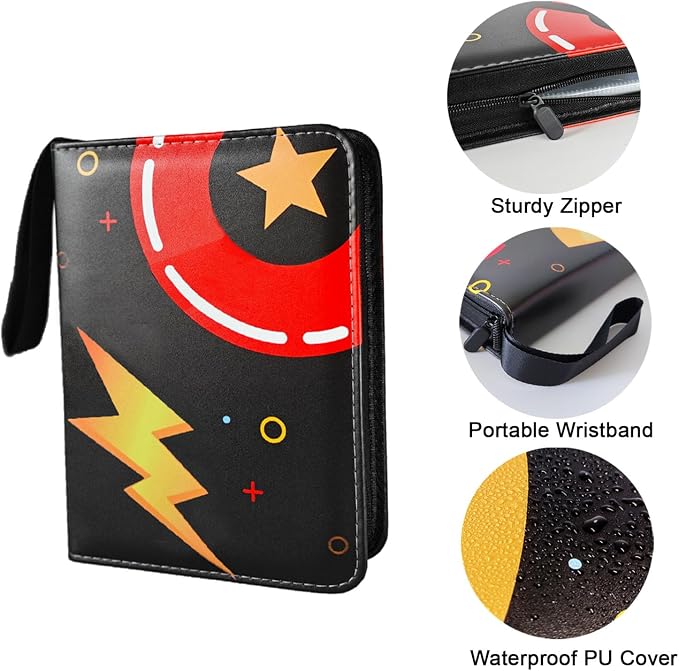 Trading Card Binder 4 Pockets, 3-Ring Zipper 400 Pockets Card Holder Book with 50 Removable Sleeves, Card Folder Album for Trading Cards, Game Cards