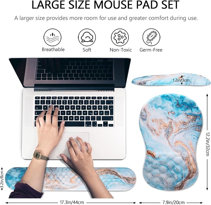 Ergonomic Mouse Pad with Wrist Support and Keyboard Wrist Rest Set | Memory Foam Wrist Cushion, Non-Slip PU Base, Massage Design, Relieves Wrist Pressure for Work, Gaming & Office Use