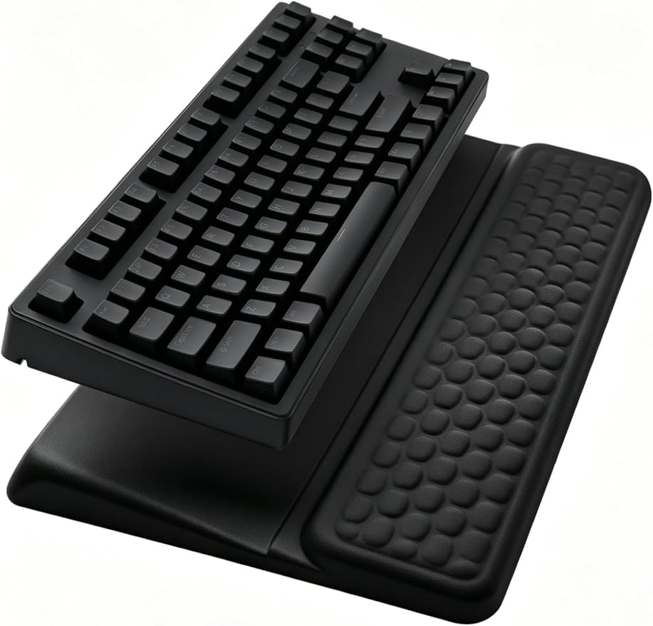 Computer Keyboard Stand with Wrist Rest Support Pad, Black | Ergonomic Comfy Tilted Keyboard Stand Riser Holder Pad for Pain Relief, Soft Memory Foam Desk Cushion for Office Home