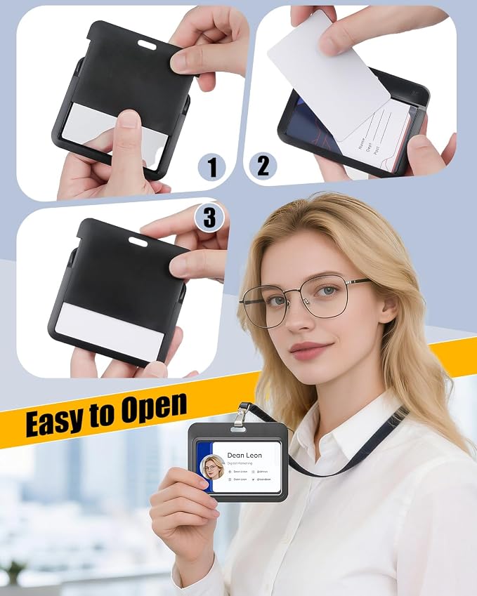 Uniclife 3 Pack Sliding ID Badge Holder Black Horizontal Hard Plastic Case with Clear Window Card Protector Pouch for Office School ID Credit Cards Proximity Key Cards Driver’s Licenses and Passes | Hard black sliding horizontal case with clear window ...