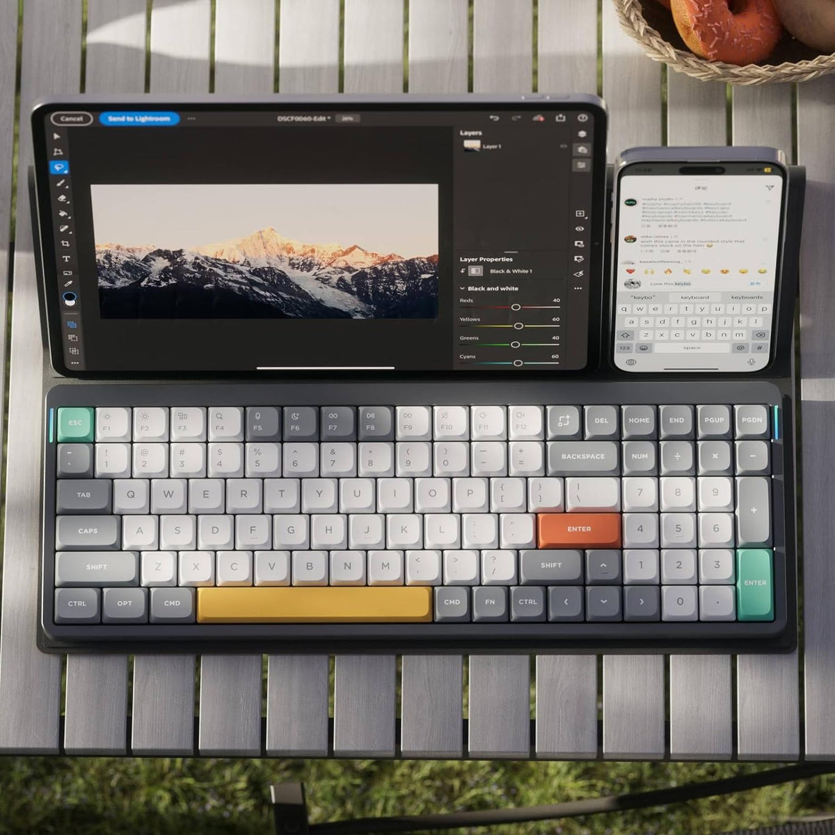 nuphy Air96 V2 Wireless Mechanical Keyboard,100 Keys RGB Backlit Keyboard,Supports Bluetooth 5.1,2.4G and Wired Connection,for PC/Laptop/Windows/Mac -Grey Gateron Brown Switch