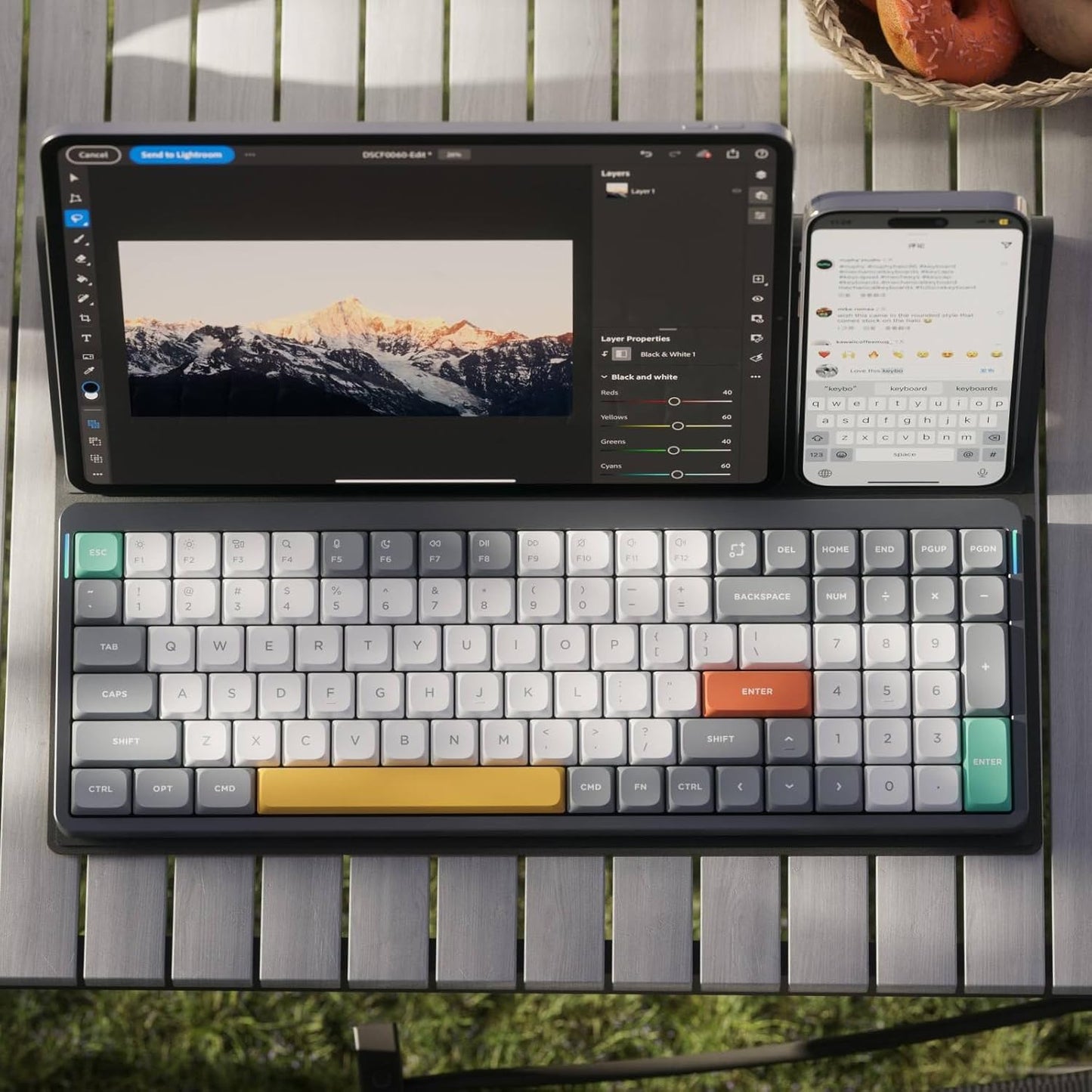 nuphy Air96 V2 Wireless Mechanical Keyboard,100 Keys RGB Backlit Keyboard,Supports Bluetooth 5.1,2.4G and Wired Connection,for PC/Laptop/Windows/Mac -Grey Gateron Red Switch
