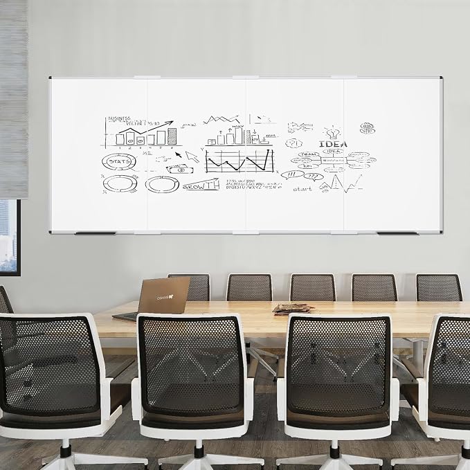 VIZ-PRO Large Magnetic Dry Erase Whiteboard, 120 x 48 Inches, Foldable | Silver Aluminum Frame, 10' x 4' Wall-Mounted White Board with Marker Tray for School Office and Home