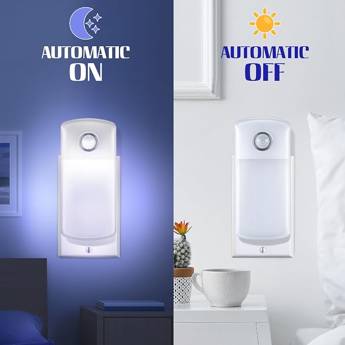 Enhon Emergency Power Failure Night Lights, 5-in-1 Multi Color LED Light, Rechargeable Flashlight with Foldable Plug, Automatic On Off Motion Sensor for Bedrooms, Hallways, Black Outs(3 Pack)