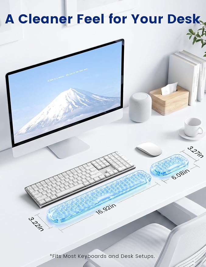 Vaydeer Gel Wrist Rest Set for Keyboard and Mouse, Ergonomic Wrist Support | Cooling Gel Keyboard and Mouse Wrist Pads with Non-Slip Base for Typing, Gaming, Laptop, Home Office, Crystal Clear