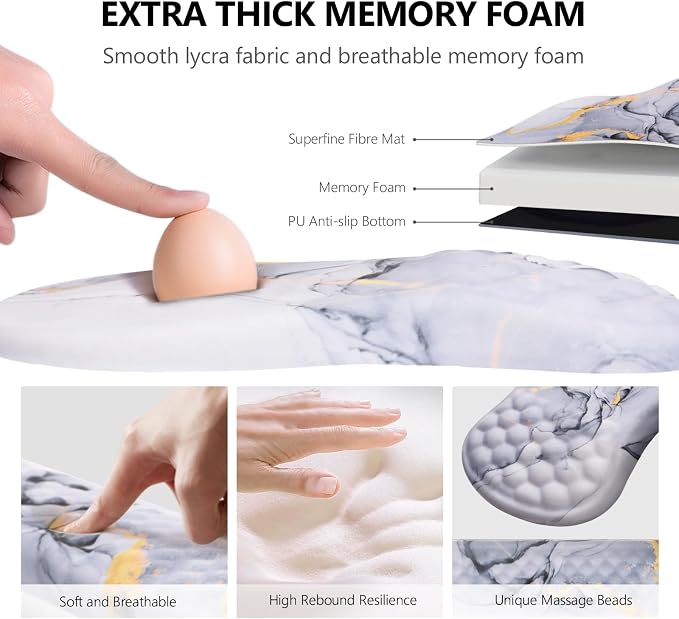 Ergonomic Mouse Pad with Wrist Support and Keyboard Wrist Rest Set | Memory Foam Wrist Cushion, Non-Slip PU Base, Massage Design, Relieves Wrist Pressure for Work, Gaming & Office Use