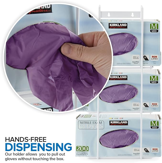 Stock Your Home (White Metal Triple Gloves Dispenser, Tissue Box Shelf, Glove Box Holder Wall Mount, For Kitchen, Cleaning Closet, Lab, Exam, or Office