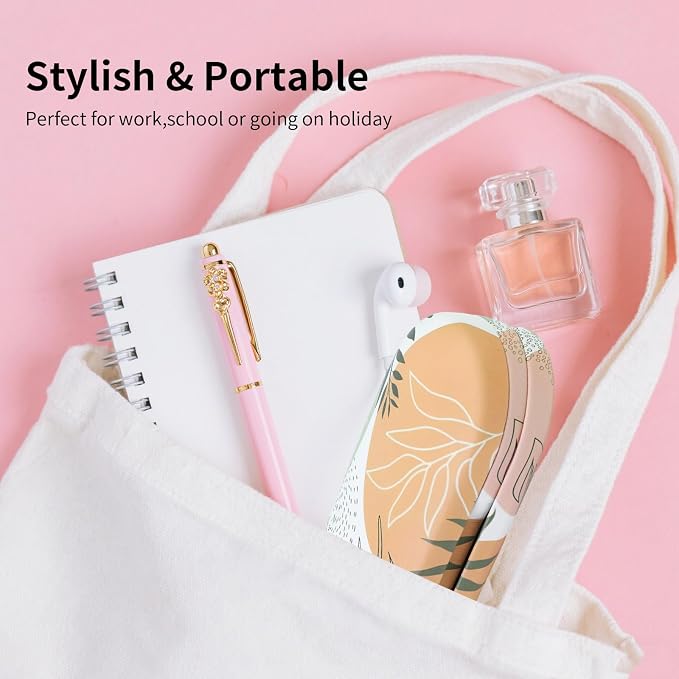 2 in 1 Contact Lens Case and Eyeglasses Case for Women Men Kids, Double Sided Hard Shell Portable Glasses Travel Holder with Built-in Mirror, Contact Lens Box Storage Kit, Boho Leaf