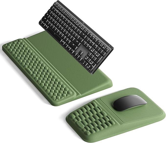Vaydeer Keyboard Stand and Mouse Pad Set with Wrist Rest, Soft Memory Foam Wrist Support, Ergonomic Wrist Cushion for Desk, Relieves Carpal Tunnel Pain, Palm Hand Typing for Office, Gaming, Green
