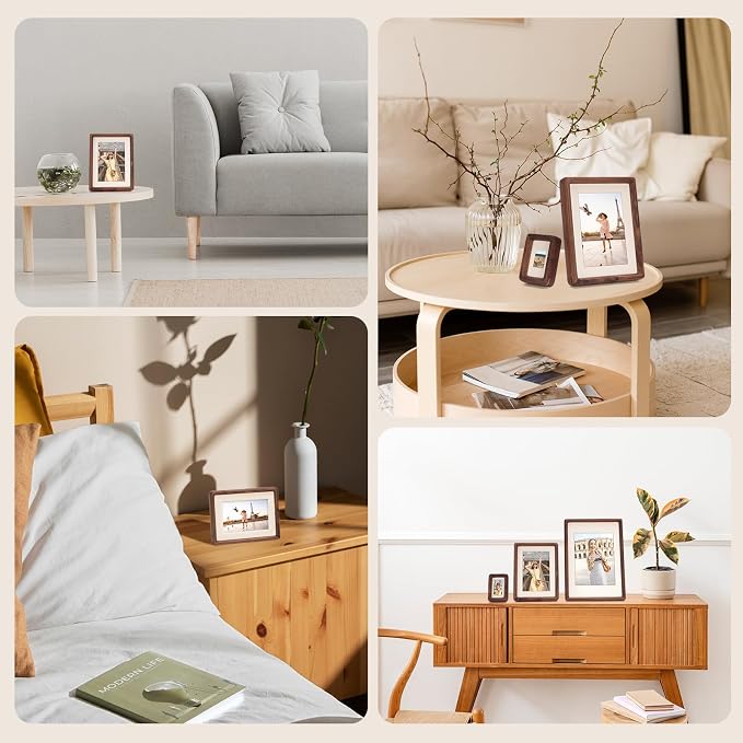 Solid Walnut Picture Frame for Instax Wide & Square Photos, Small Solid Wood Photo Frame with Joinery Corners, Tabletop Display (Walnut, For 4.2x3.5/4.3x3.4 Photo)