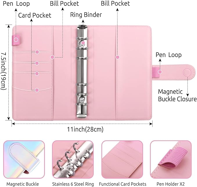 SKYDUE Budget Binder, Money Saving Binder with Zipper Envelopes, Cash Envelopes and Expense Budget Sheets for Budgeting