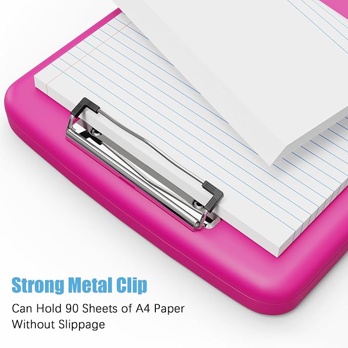 Hongri Clipboard with Storage with Pencil Case, 8.5 x 11 Storage Clip Board | High Capacity Organization Box for A4 Letter Legal Paper, Heavy Duty Folio & Side-Opening for Nurses, Teachers, Red