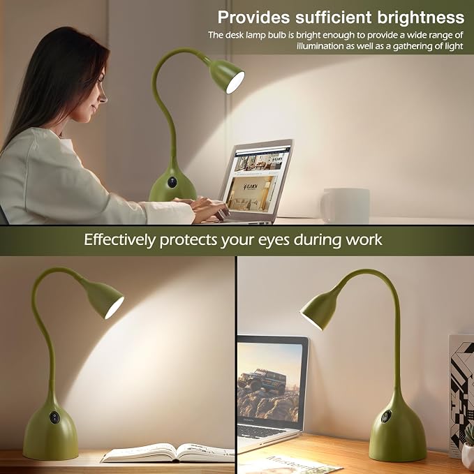 EJIAXIN Gooseneck Desk Lamp 360° LED Flexible Reading Light Small Desk Lamps for Small Spaces Home Office Bedroom College Dorm Desk Bookshelf Nightstand Table Lamp (Green)