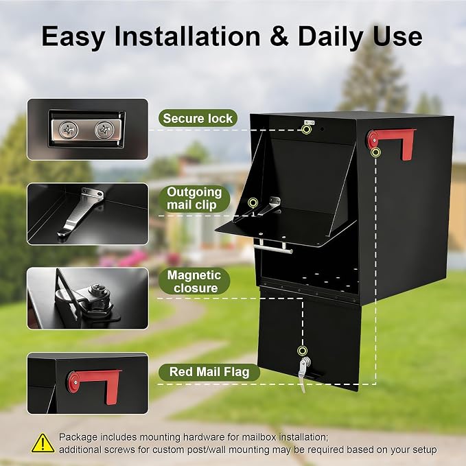 XL Post-Mount Mailbox, Weather Resistant, Large Outdoor Mailboxes, Galvanized Steel Heavy Duty Mailbox, Easy to Install, Flag Included, Anti-Theft Locking Mailbox with 2 Keys