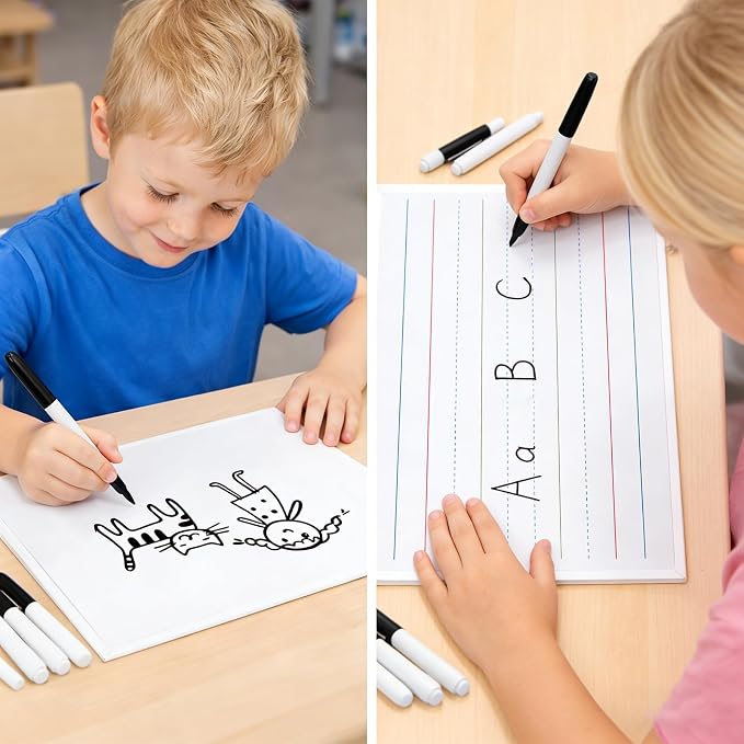 GAMENOTE 6 Pack Magnetic Dry Erase Lap Boards, Lined and Blank, 9 x 12 in | 6 pack double sided 9 x 12 boards pair a lined side with a blank side for reusable writing practice